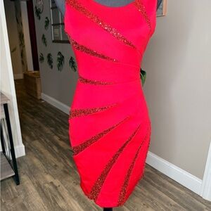 Guess Vibrant Red Sequin Mini Dress